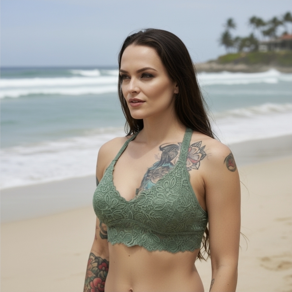 Auden ✦ Sage Green Lace Bralette ✦ Soft Stretch Racerback XS NWOT